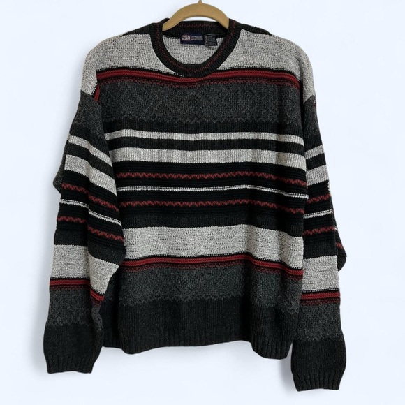 Vintage Crewneck Sweater Black, Gray, Red - Picture 1 of 6